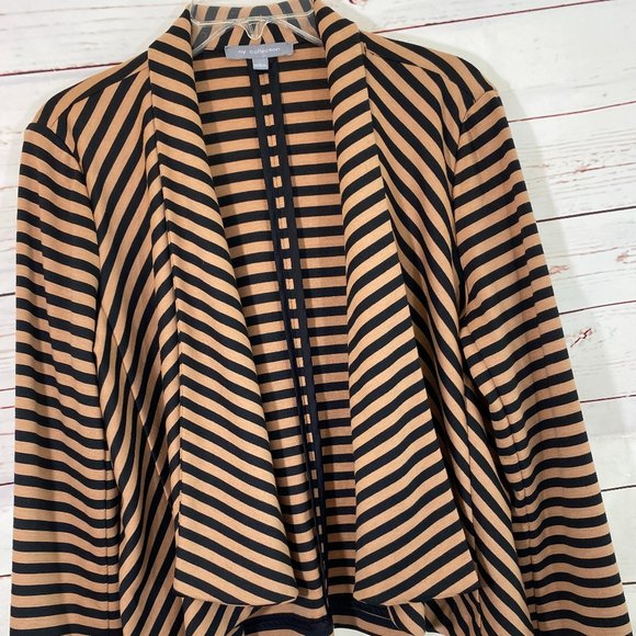 NY Collection Brown & Black Striped Open Sweater Jacket NWOT Women's Size Large - Picture 5 of 10